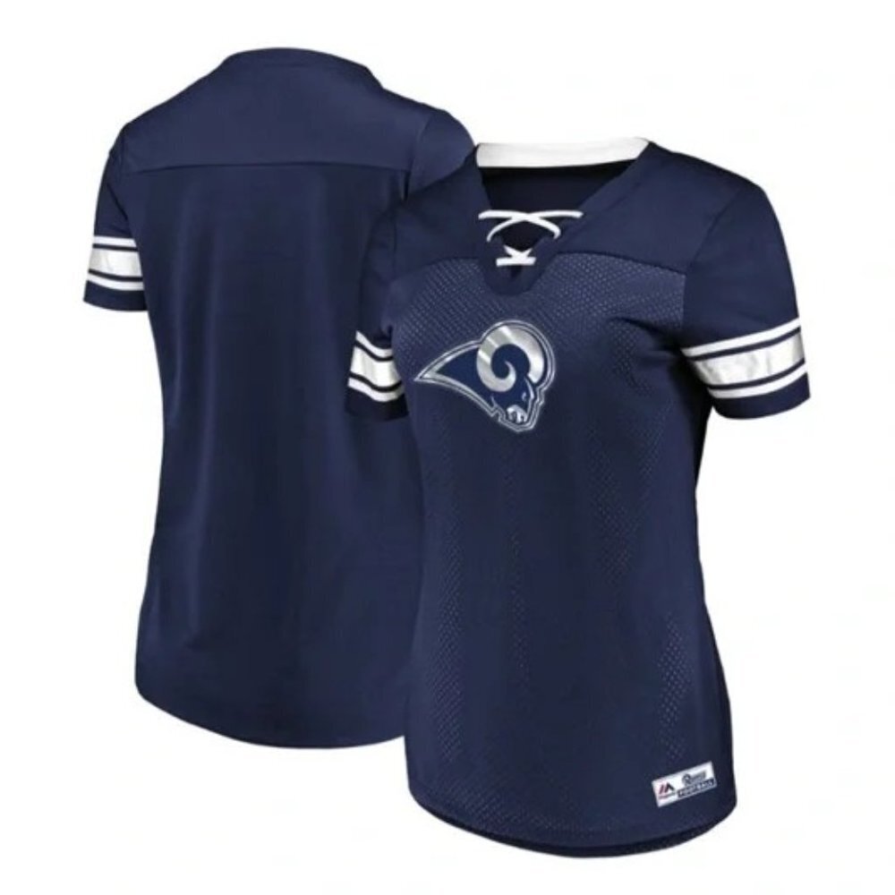Majestic Women's NFL Draft Me Lace-Up Short-Sleeved Top – Los Angeles Rams - Picture 2 of 9